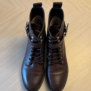 Ralph Lauren Women's Brown Leather Ankle Boots with Silver Logo